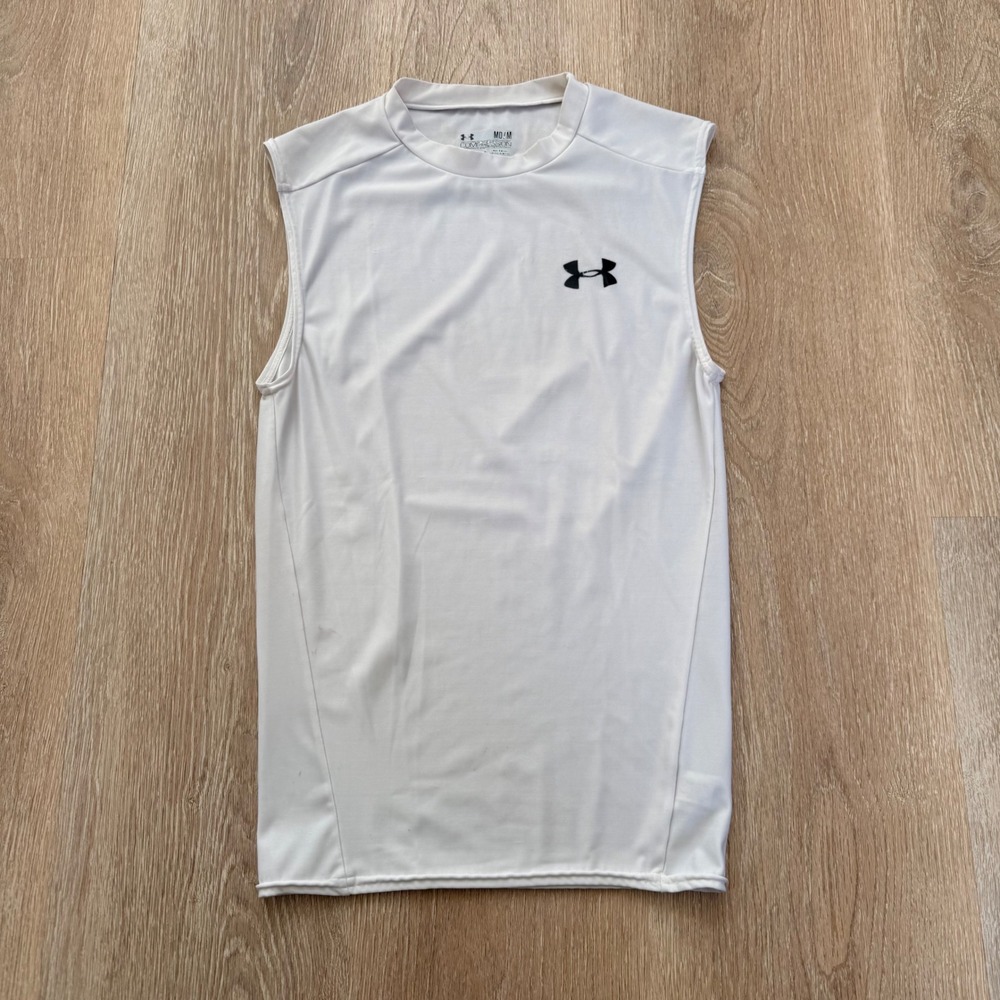 Under Armour HeatGear Compression Tank Top Mens Medium White Sleeveless Shirt
